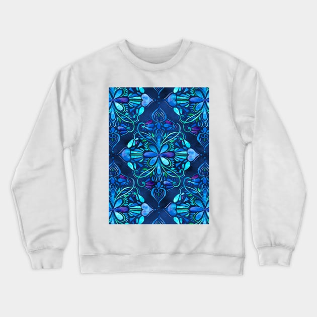 Deep Ocean Art Nouveau Watercolor Doodle Crewneck Sweatshirt by micklyn